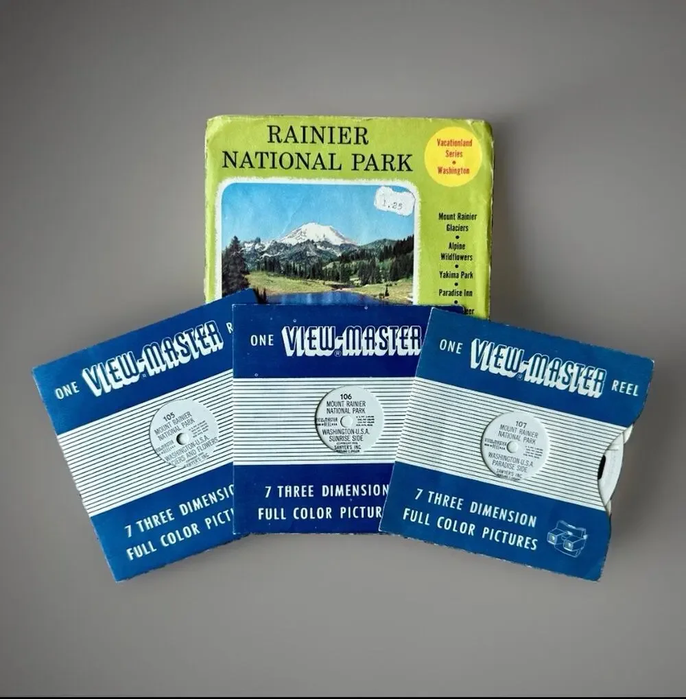 Vintage View-Master Mount Rainier National Park Complete 3 Reel Set Booklet